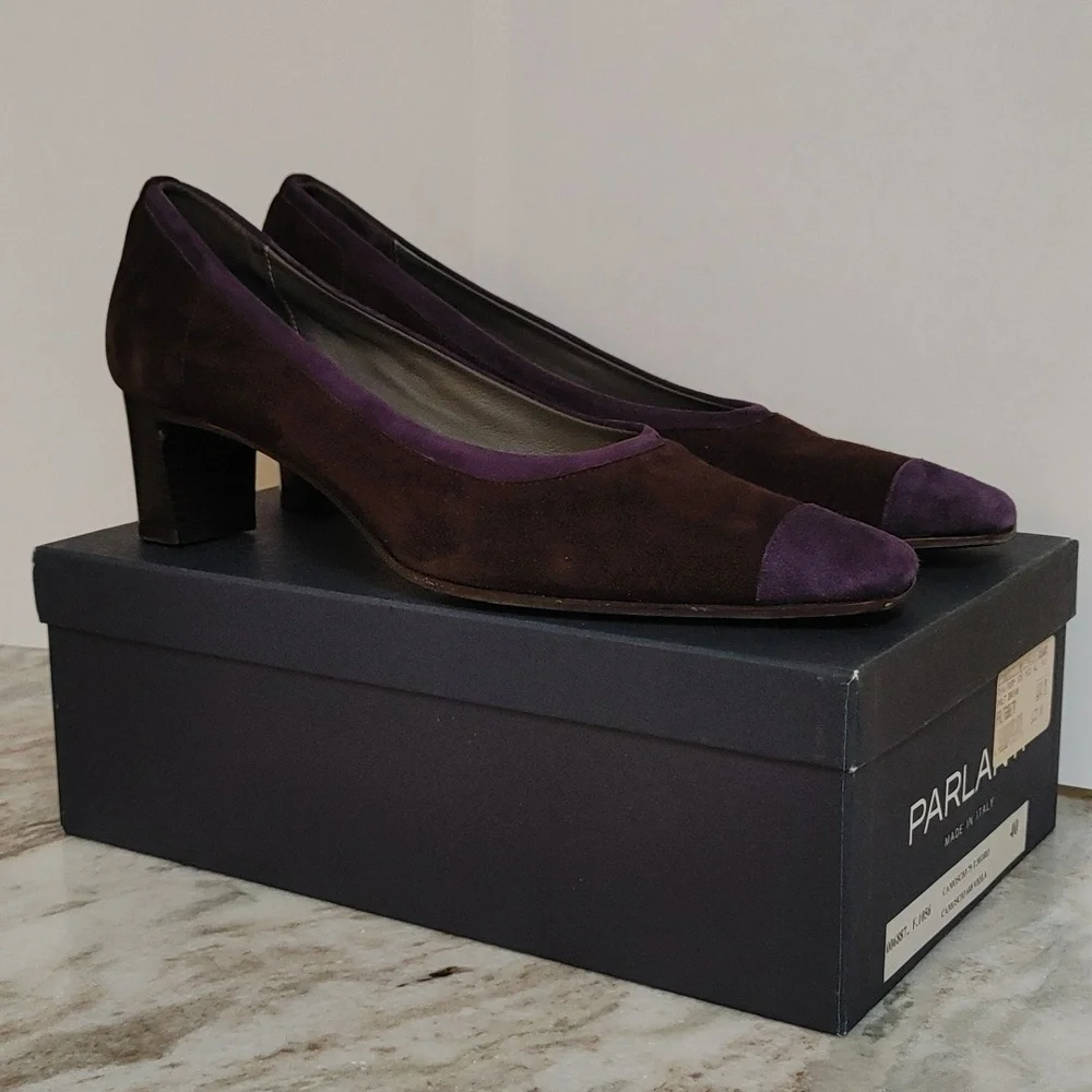 Parlanti Brown and Purple Suede Square Toe Heels Size 40